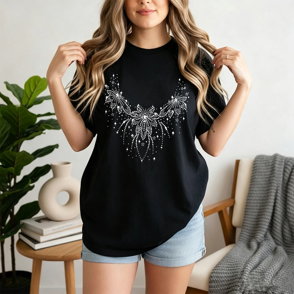 Plus Size Women Sparkling Rhinestone Fireworks Bow Star Graphic 100% Cotton Soft Loose Oversized Crew Neck Short Sleeve T-Shirt For Party Night Out Daily Casual Tops
Plus Size Women Sparkling Rhinestone Fireworks Bow Star Graphic 100% Cotton Soft Loose Oversized Crew Neck Short Sleeve T-Shirt For Party Night Out Daily Casual Tops