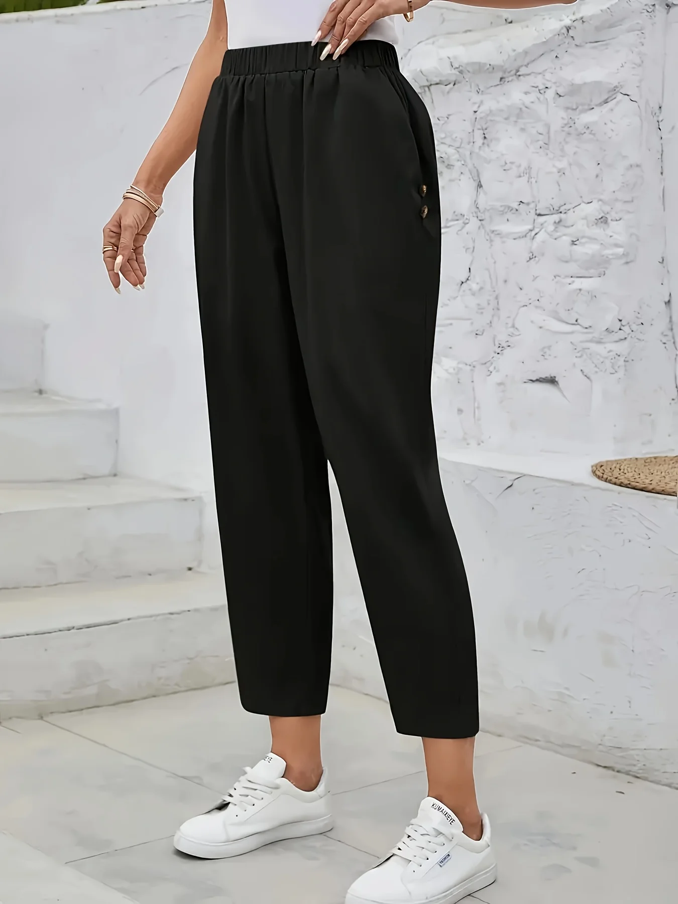 Large size summer new high waisted elastic waisted casual cropped pants, black loose and slimming versatile Haren pants
Large size summer new high waisted elastic waisted casual cropped pants, black loose and slimming versatile Haren pants