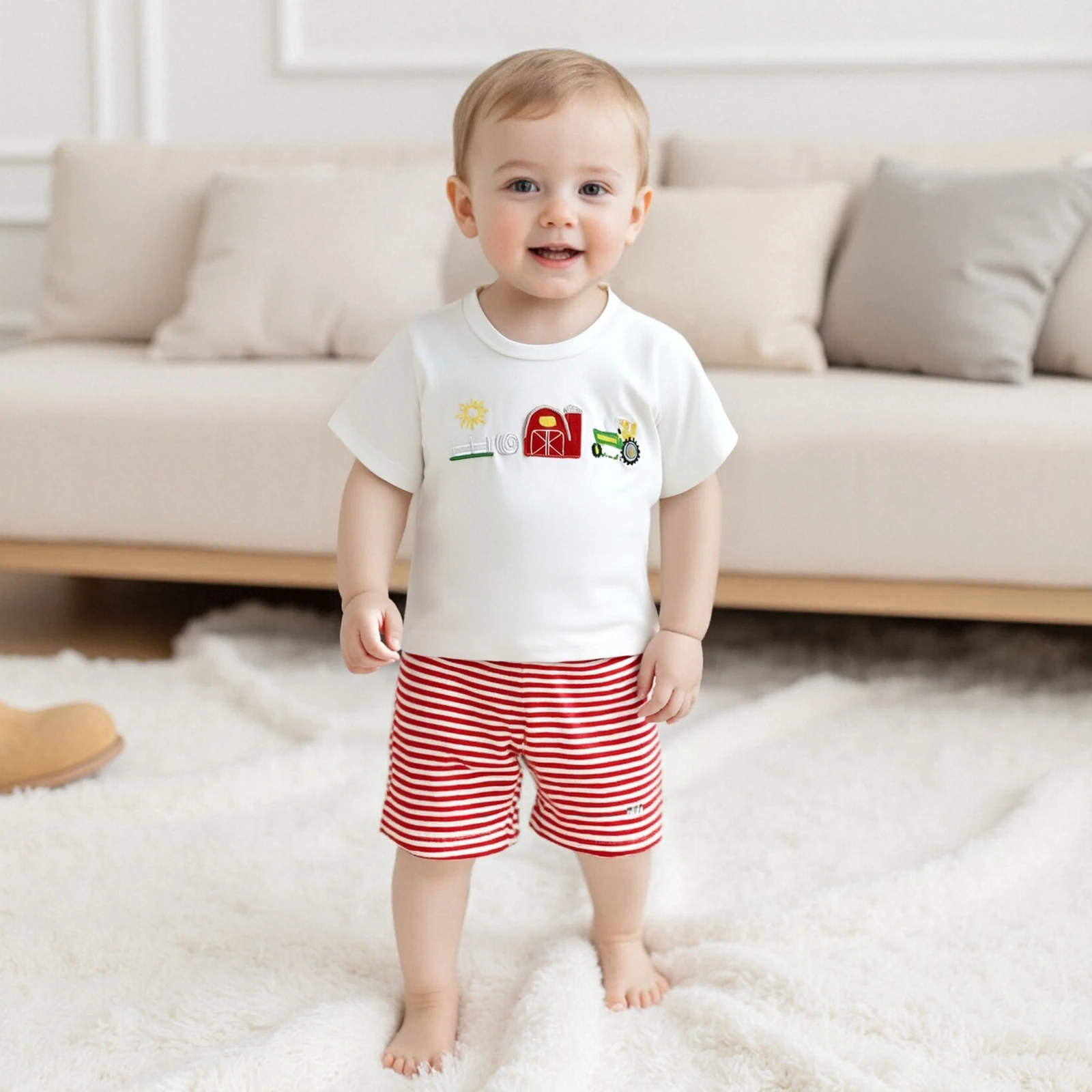 Toddler Infant Baby Boys Clothing Summer Outfit Sun Embroidery Short Sleeve Round Neck T-Shirt + Stripe Shorts Sets
Toddler Infant Baby Boys Clothing Summer Outfit Sun Embroidery Short Sleeve Round Neck T-Shirt + Stripe Shorts Sets