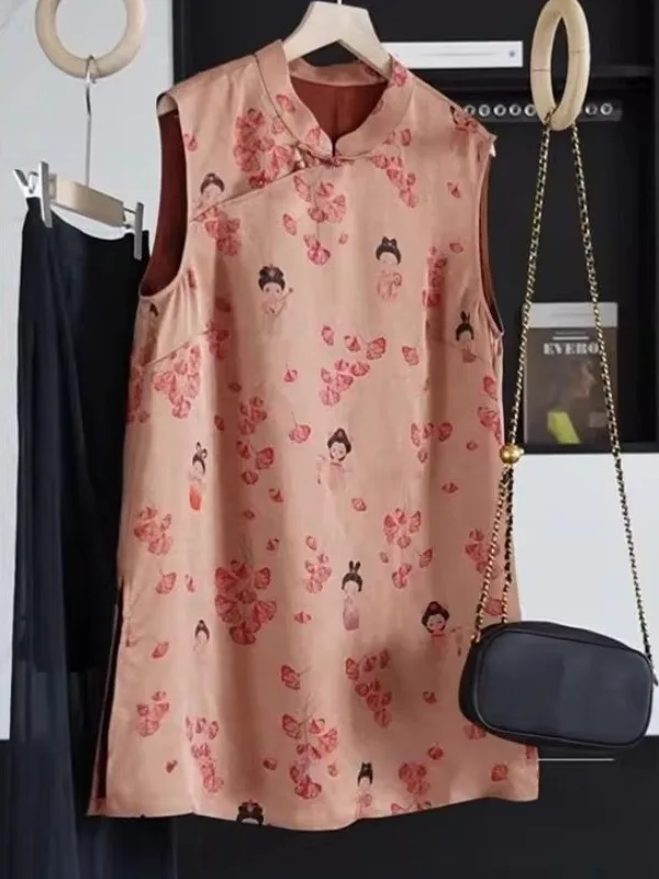 New Chinese Style Floral Print Sleeveless Shirt Women Summer Vintage Zen Side Button Mid-Length Improved Top
New Chinese Style Floral Print Sleeveless Shirt Women Summer Vintage Zen Side Button Mid-Length Improved Top