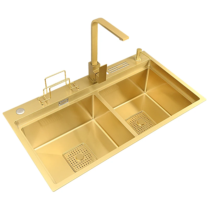 Golden Handmade Stainless Steel Sink 304 Household Kitchen Vegetable Basin Double Sink Multifunctional Nano Dishsink Set
Golden Handmade Stainless Steel Sink 304 Household Kitchen Vegetable Basin Double Sink Multifunctional Nano Dishsink Set