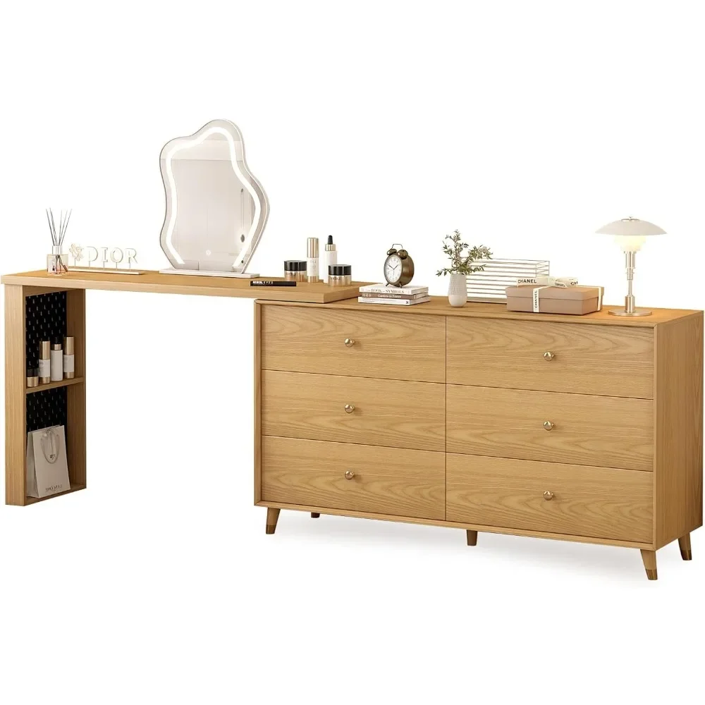 Makeup Vanity Desk with Cloud HD Lighted Mirror, 50-94in Extendable Mid-Century Vanity Table, 6-Drawer Solid Wood Frame Chest
Makeup Vanity Desk with Cloud HD Lighted Mirror, 50-94in Extendable Mid-Century Vanity Table, 6-Drawer Solid Wood Frame Chest