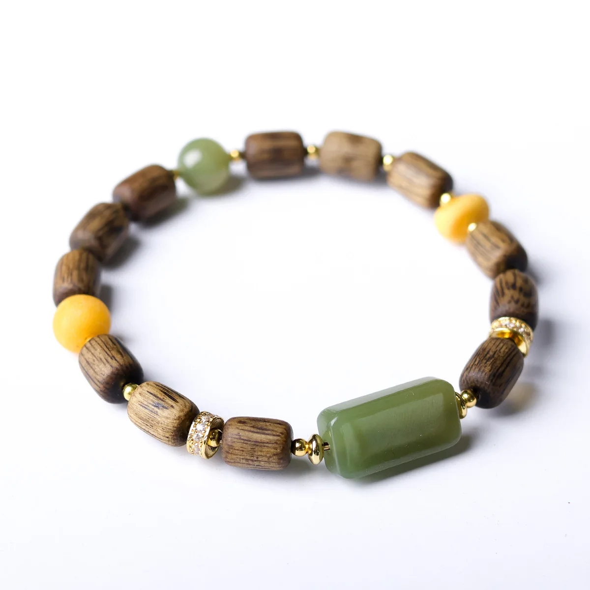 Chinese Style Green Agarwood Barrel Bead Bracelet Natural Hetian Jade Amber Beaded Bracelet Gifts
Chinese Style Green Agarwood Barrel Bead Bracelet Natural Hetian Jade Amber Beaded Bracelet Gifts