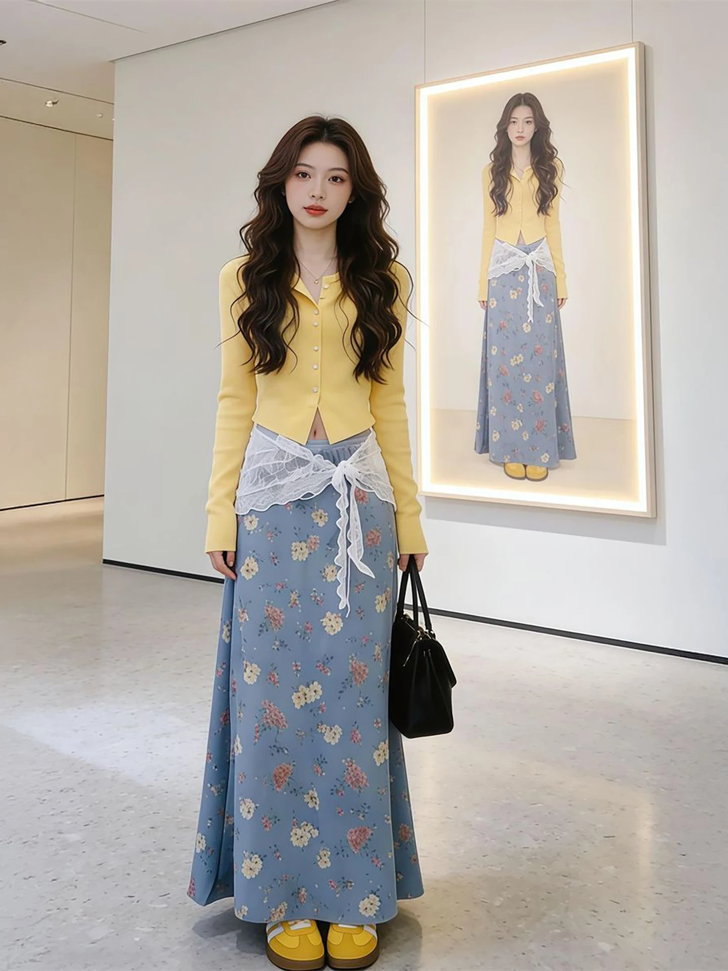 2026 Summer New Gentle Lady Style Yellow Long Sleeve Open Cardigan High Waist Floral Half Skirt Two Piece Set Women's Fashion
2026 Summer New Gentle Lady Style Yellow Long Sleeve Open Cardigan High Waist Floral Half Skirt Two Piece Set Women's Fashion