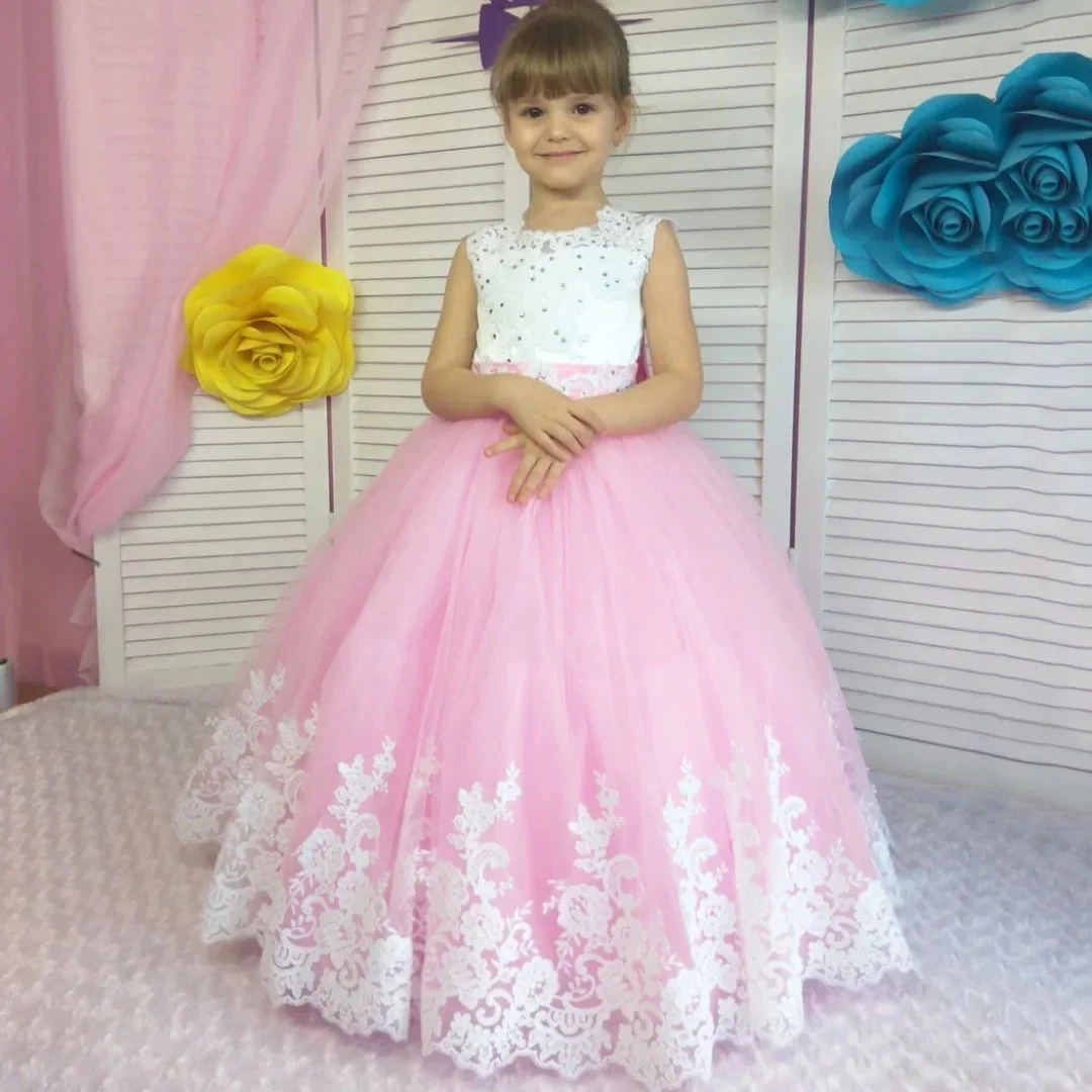 Customized Wedding Birthday With Bow Sleeveless Pink Flower Girl Dress White Floral Appliques For Prom Banquet Communion Gown
Customized Wedding Birthday With Bow Sleeveless Pink Flower Girl Dress White Floral Appliques For Prom Banquet Communion Gown