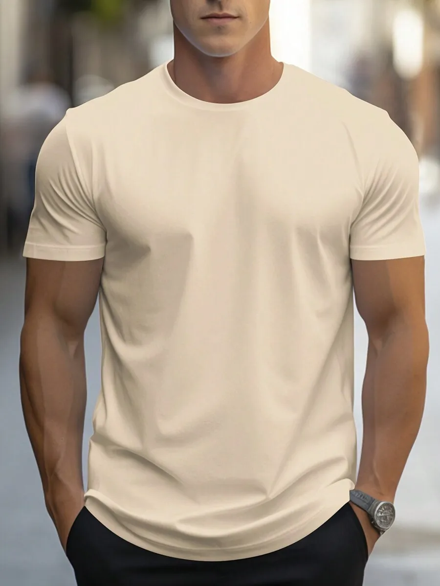 Men's Solid Beige Round Neck Casual T-Shirt, Short Sleeve Basic Fit for Daily Wear
Men's Solid Beige Round Neck Casual T-Shirt, Short Sleeve Basic Fit for Daily Wear