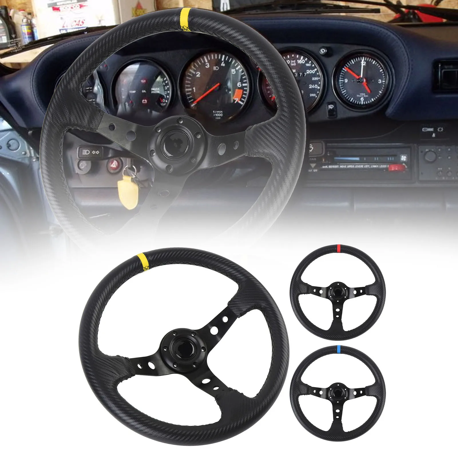Sport Racing Steering Wheel Resistant PU Leather Dish Steering Wheel 14in with Horn Button for 6 Hole Hub Adapter
Sport Racing Steering Wheel Resistant PU Leather Dish Steering Wheel 14in with Horn Button for 6 Hole Hub Adapter