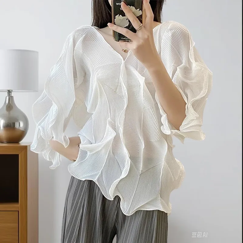 Оригинальная плиссированная футболка Miyake, повседневная универсальная летняя футболка 2325, новая тонкая свободная темпераментная универсальная высококачественная белая футболка Tide
Оригинальная плиссированная футболка Miyake, повседневная универсальная летняя футболка 2325, новая тонкая свободная темпераментная универсальная высококачественная белая футболка Tide