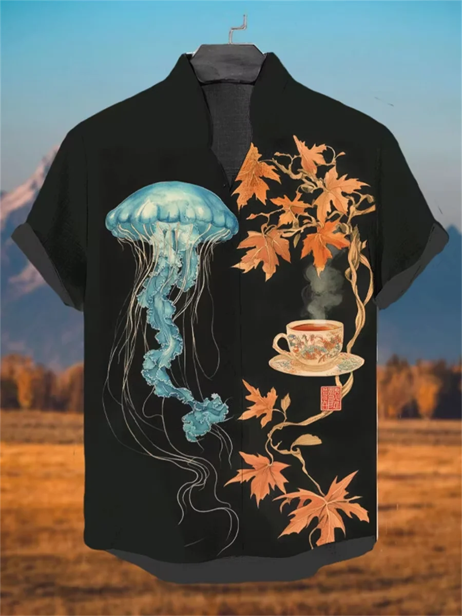 Hawaiian style men's short sleeved linen shirt, button design, digital printing, casual and comfortable, fashionable dressing
Hawaiian style men's short sleeved linen shirt, button design, digital printing, casual and comfortable, fashionable dressing