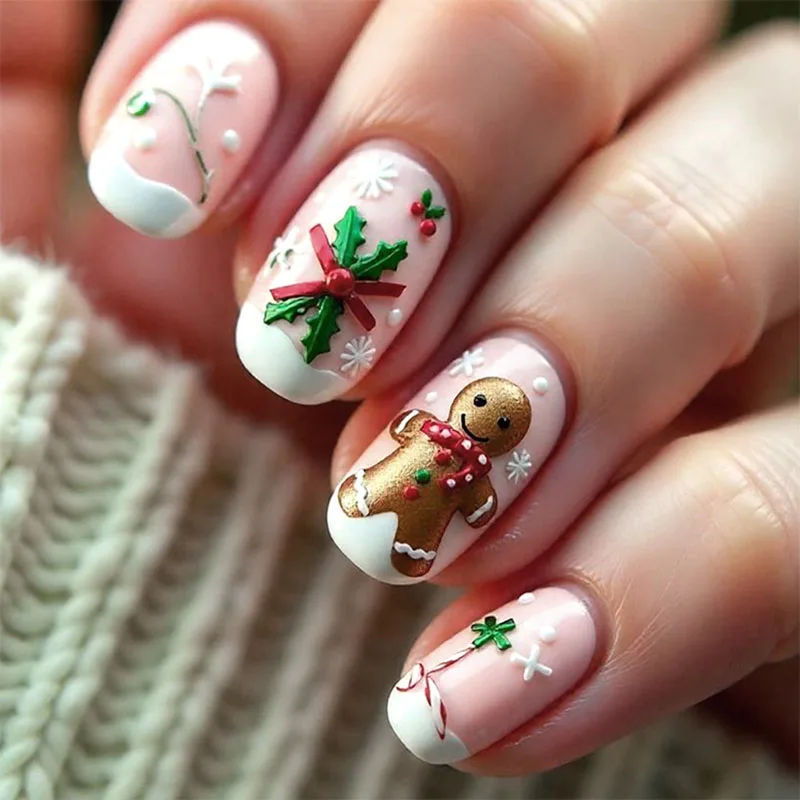 24Pcs Short Oval Press on Nails - White Border with Christmas Gift Bow, Brown Bear and Snowflakes | Holiday Style
24Pcs Short Oval Press on Nails - White Border with Christmas Gift Bow, Brown Bear and Snowflakes | Holiday Style