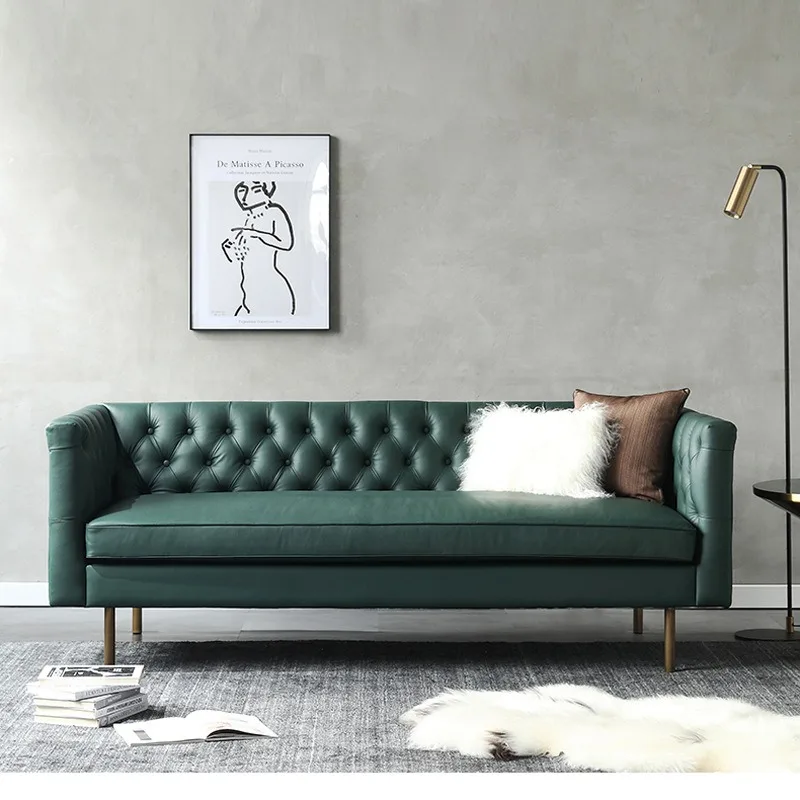 Modern simple light luxury leather sofa small apartment living room American dark green leather art buckle sofa
Modern simple light luxury leather sofa small apartment living room American dark green leather art buckle sofa