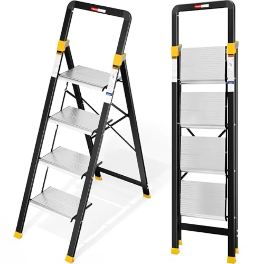 4 Step Ladder, Aluminium Folding Step Stool with Anti-Slip Wide Pedals and Comfortable Handrail, 330lbs Load Capacity, Space Sa
4 Step Ladder, Aluminium Folding Step Stool with Anti-Slip Wide Pedals and Comfortable Handrail, 330lbs Load Capacity, Space Sa