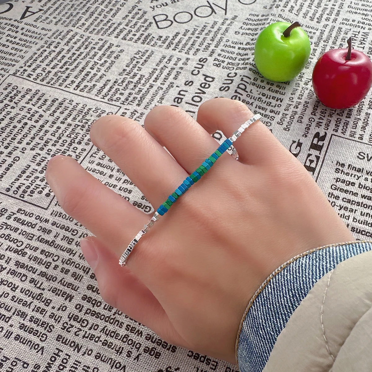 VENTFILLE 925 Sterling Silver Natural Turquoise Square Bead Bracelet For Women Gift Crushed Silver Jewelry Dropshipping
VENTFILLE 925 Sterling Silver Natural Turquoise Square Bead Bracelet For Women Gift Crushed Silver Jewelry Dropshipping