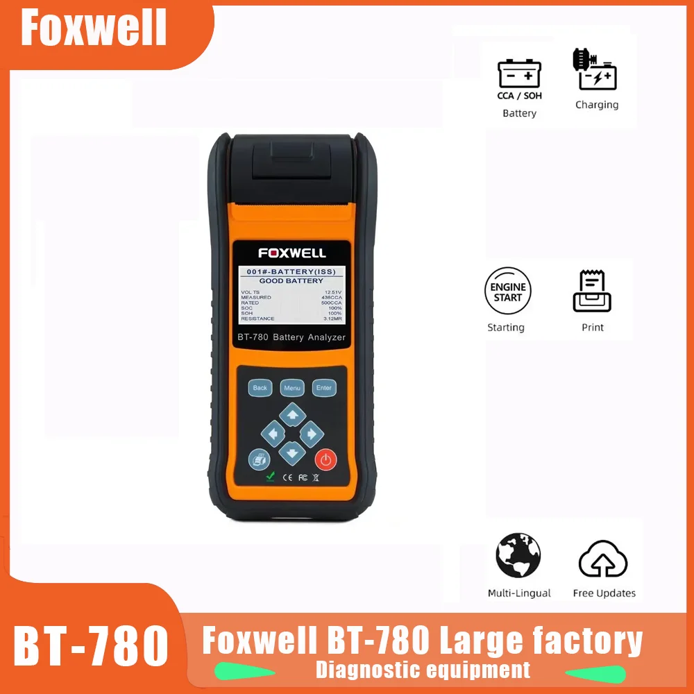 Тестер Аккумуляторов FOXWELL BT780, 12 В, 0-1000 А, Автомобильный анализатор аккумуляторов AGM GEL EBP, Встроенный принтер, автомобильные аксессуары, монитор аккумулятора
Тестер Аккумуляторов FOXWELL BT780, 12 В, 0-1000 А, Автомобильный анализатор аккумуляторов AGM GEL EBP, Встроенный принтер, автомобильные аксессуары, монитор аккумулятора