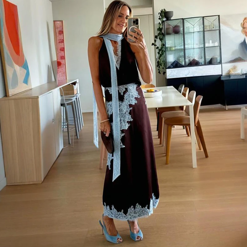 Typhaland Elegant Contrast Lace Dress Sets Women's Sleeveless Satin Vest Ribbon Long Skirts Female Fashion Vacation 2 Piece Set
Typhaland Elegant Contrast Lace Dress Sets Women's Sleeveless Satin Vest Ribbon Long Skirts Female Fashion Vacation 2 Piece Set