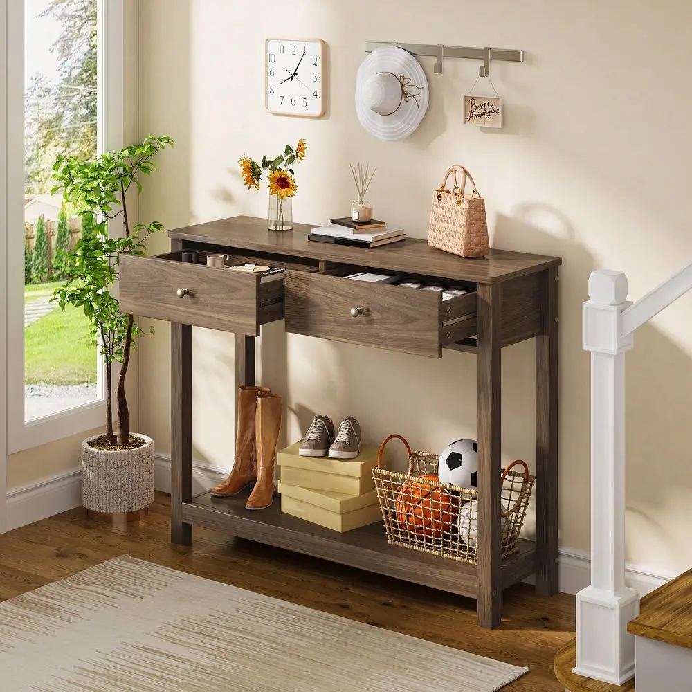 Console Table With 2 Drawers, 2Tier Wood Entryway Table With Storage Shelves, 39 W Wood Accent Sofa Table For Front Hall, Hallw
Console Table With 2 Drawers, 2Tier Wood Entryway Table With Storage Shelves, 39 W Wood Accent Sofa Table For Front Hall, Hallw