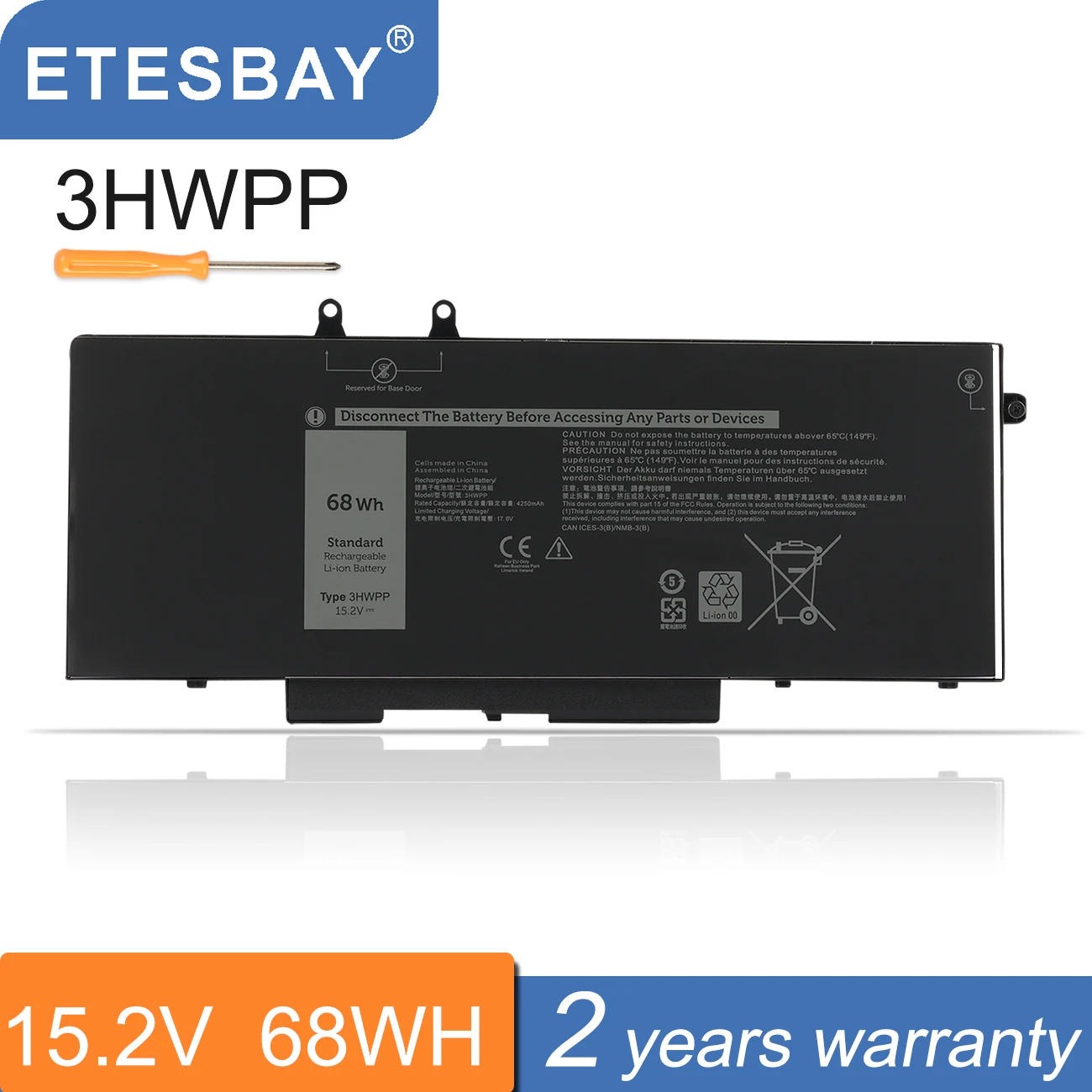 ETESBAY 3HWPP аккумулятор для ноутбука Dell Latitude 5401 5501 5411 5410 5511 Precision 3541 3551 3550 P80F003 P80F004 15,2 В 68 Втч
ETESBAY 3HWPP аккумулятор для ноутбука Dell Latitude 5401 5501 5411 5410 5511 Precision 3541 3551 3550 P80F003 P80F004 15,2 В 68 Втч