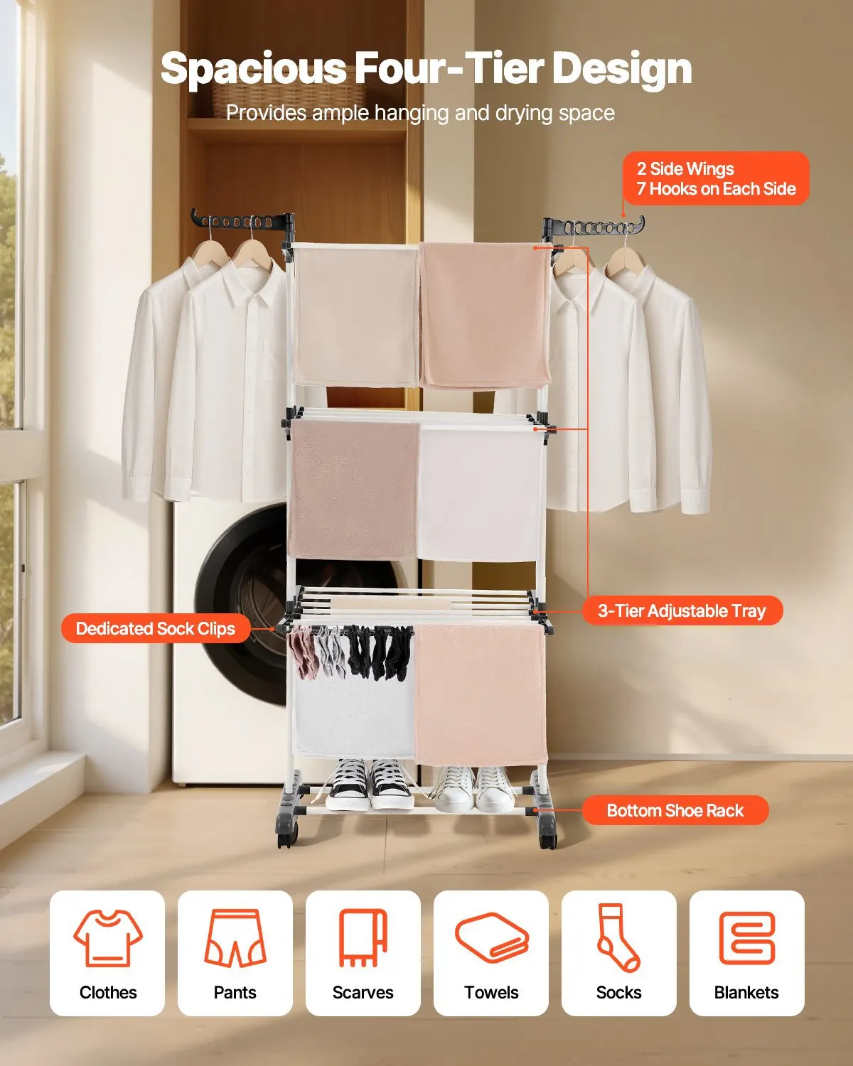 Clothes Drying Rack, 4-Tier Foldable Laundry Dryer Rack, Metal Drying Racks with 24 Drying Rods, Free-Standing and Portable H
Clothes Drying Rack, 4-Tier Foldable Laundry Dryer Rack, Metal Drying Racks with 24 Drying Rods, Free-Standing and Portable H