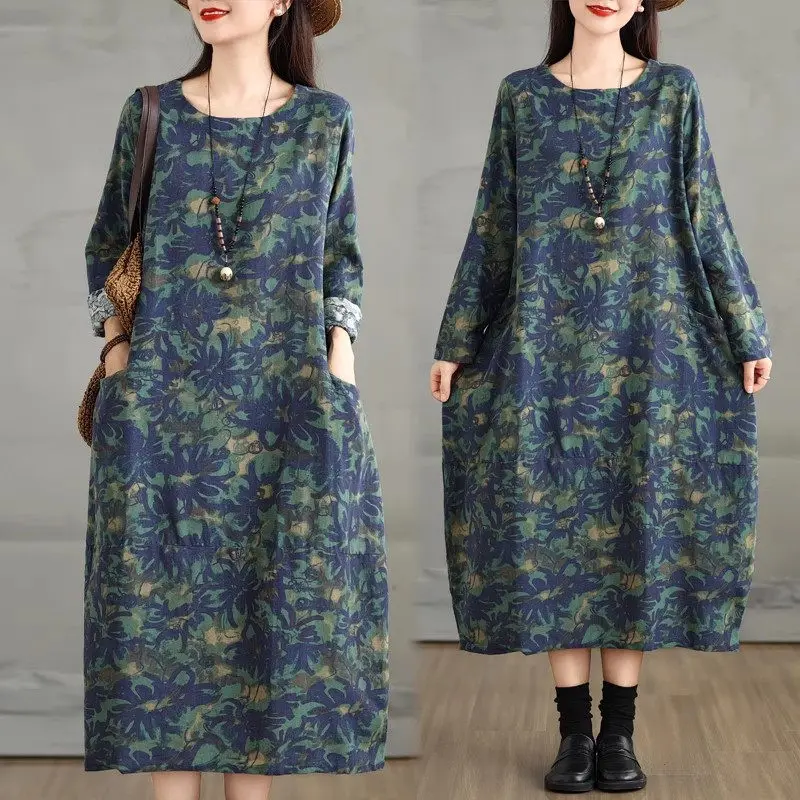 Cotton And Linen Printed Long Sleeved Dress For Women In Autumn 2024 Retro Loose Fit Large Size Round Neck Midi Dress k2661
Cotton And Linen Printed Long Sleeved Dress For Women In Autumn 2024 Retro Loose Fit Large Size Round Neck Midi Dress k2661