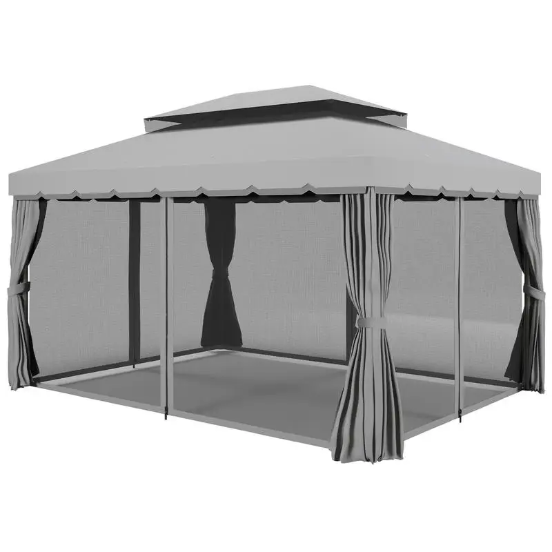Outsunny 10' x 13' Patio Gazebo w/ Aluminum Frame Double Roof, Outdoor Gazebo Canopy Shelter with Netting & Curtains, Gray
Outsunny 10' x 13' Patio Gazebo w/ Aluminum Frame Double Roof, Outdoor Gazebo Canopy Shelter with Netting & Curtains, Gray