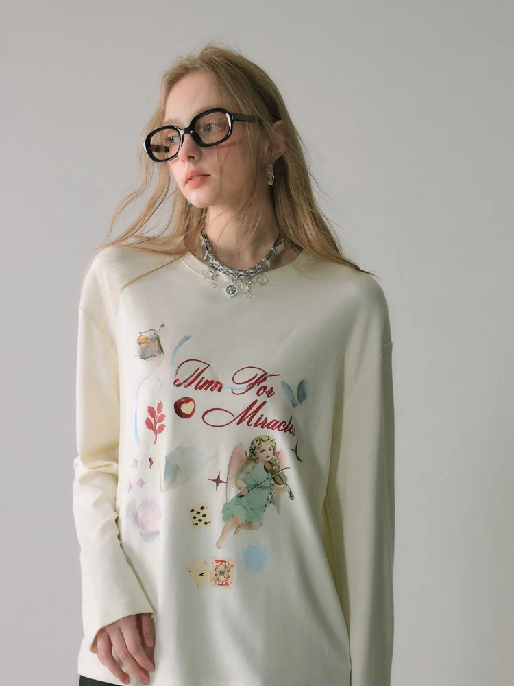 LAFREEDOM Retro Artistic Long Sleeve T-Shirt Women's Angel Print Top Casual Style Cotton Blend Spring Fashion
LAFREEDOM Retro Artistic Long Sleeve T-Shirt Women's Angel Print Top Casual Style Cotton Blend Spring Fashion