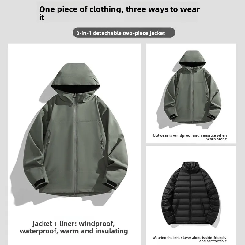 Мужская высококачественная куртка-трансформер 3-в-1 с отстегивающимся пуховым жилетом (90% пуха), водонепроницаемая, ветрозащитная, с капюшоном, модная, городская, прямого кроя
Мужская высококачественная куртка-трансформер 3-в-1 с отстегивающимся пуховым жилетом (90% пуха), водонепроницаемая, ветрозащитная, с капюшоном, модная, городская, прямого кроя