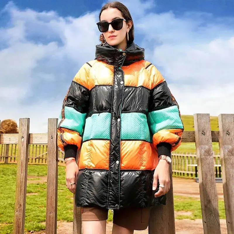 High End Glossy 90 White Duck Down Women's Winter Down Jacket 2025 New Mid-Length Candy Colored Patchwork Loose Jackets Female 
High End Glossy 90 White Duck Down Women's Winter Down Jacket 2025 New Mid-Length Candy Colored Patchwork Loose Jackets Female