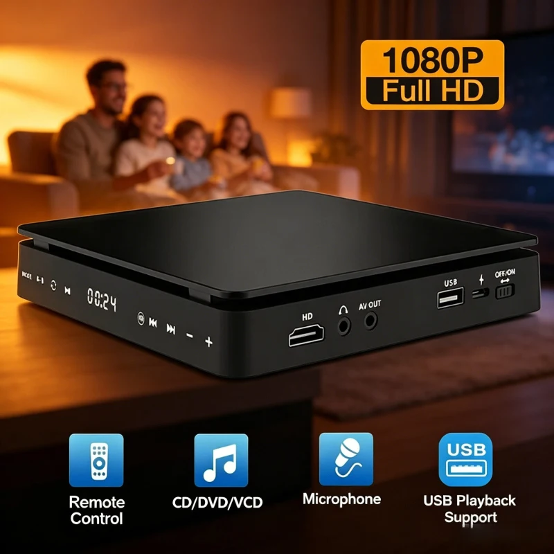 New Portable DVD Player KC-708 1080p HD Video Support HD Cable And AV Connected USB Input CD VCD Player For TV Projectors
New Portable DVD Player KC-708 1080p HD Video Support HD Cable And AV Connected USB Input CD VCD Player For TV Projectors