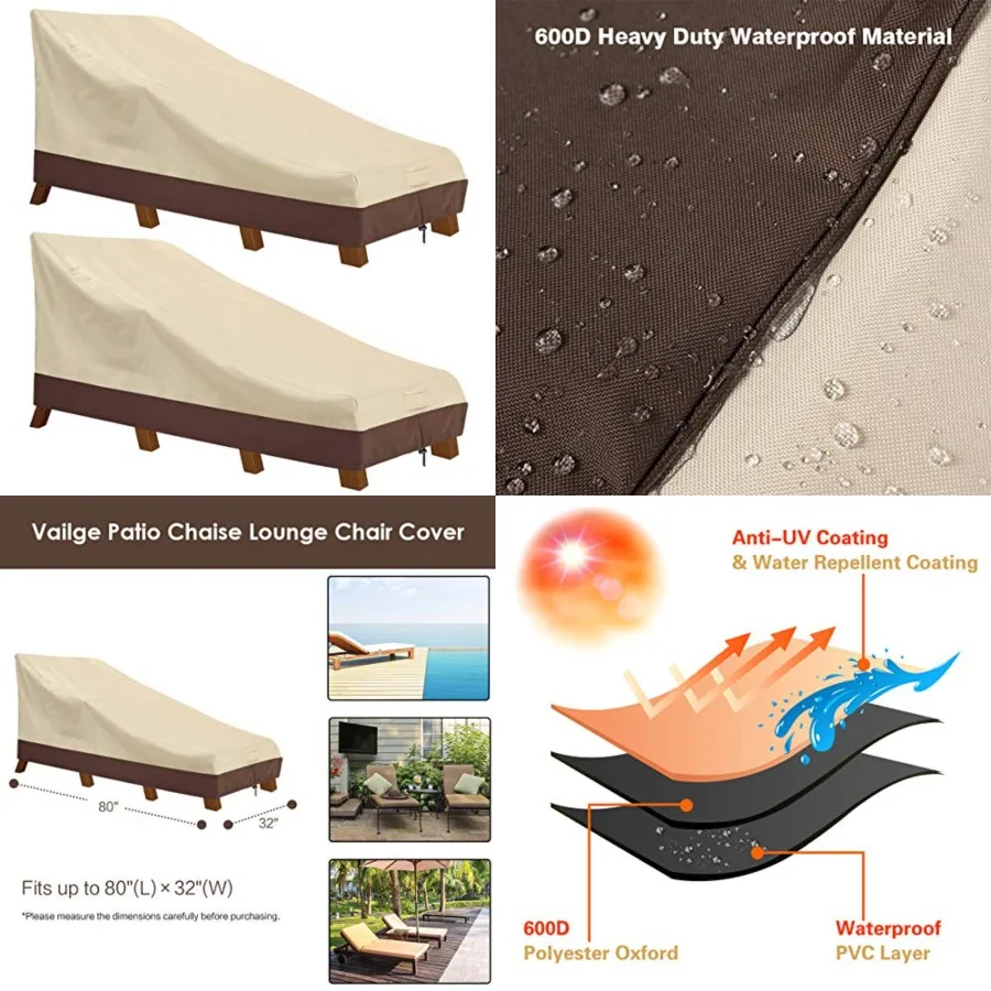 Waterproof Patio Chaise Lounge Cover, 600D Heavy Duty Outdoor Lounge Chair Covers, UV Resistant Patio Furniture Covers,,Beige B
Waterproof Patio Chaise Lounge Cover, 600D Heavy Duty Outdoor Lounge Chair Covers, UV Resistant Patio Furniture Covers,,Beige B