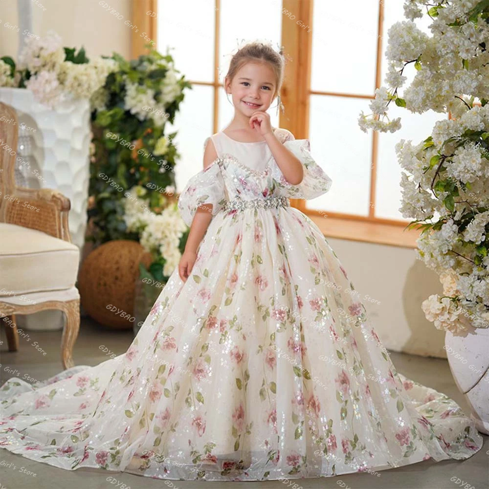 Floral Flower Girl Dresses for Wedding Kids Off Shoulder Rhinestone Belt Princess Pageant Frock Customized Party Gown With Train
Floral Flower Girl Dresses for Wedding Kids Off Shoulder Rhinestone Belt Princess Pageant Frock Customized Party Gown With Train
