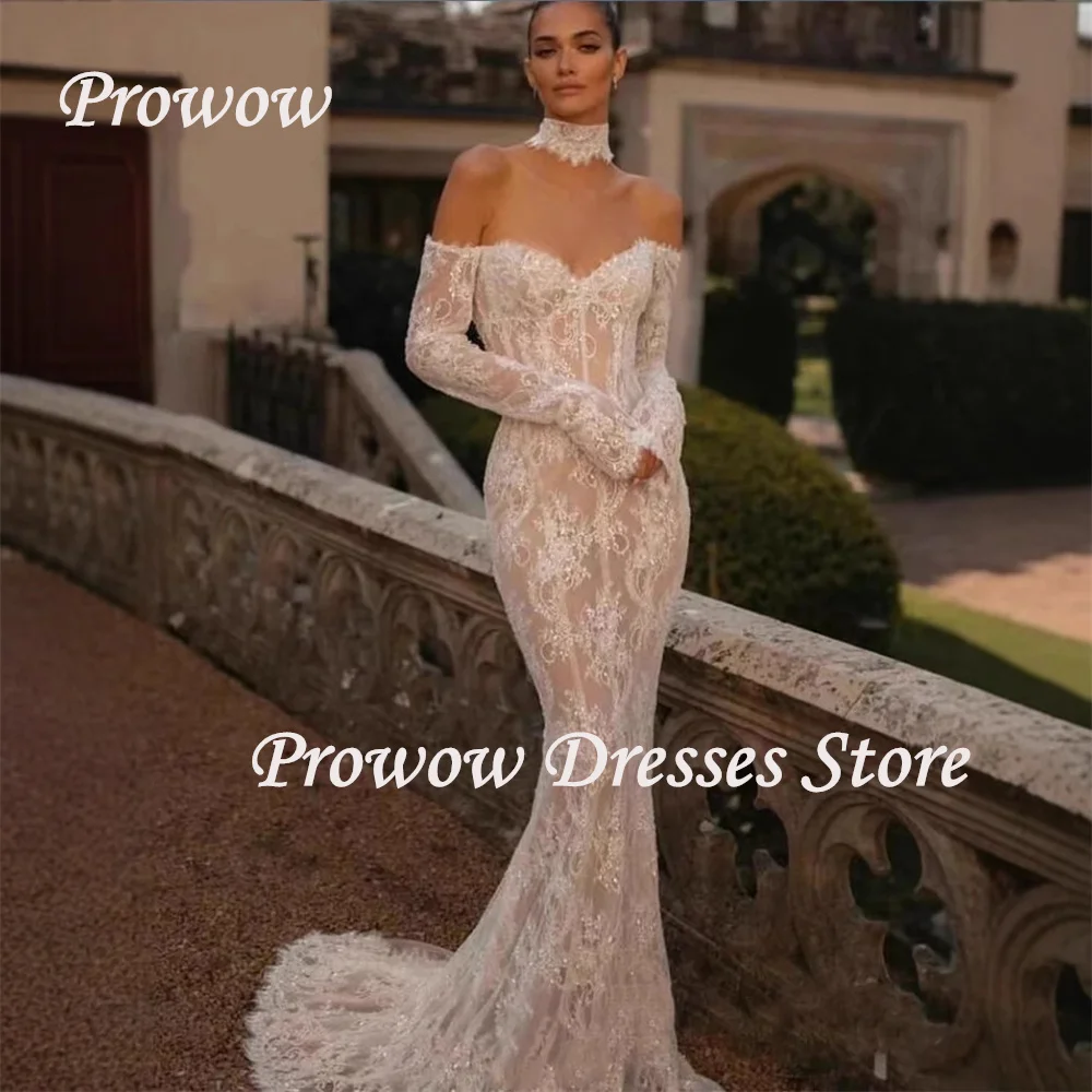Prowow Luxury Lace Beading Mermaid Wedding Dress Full Sleeves Floor Length Bridal Gowns Pleats Sexy Zip Sweetheart Customized
Prowow Luxury Lace Beading Mermaid Wedding Dress Full Sleeves Floor Length Bridal Gowns Pleats Sexy Zip Sweetheart Customized