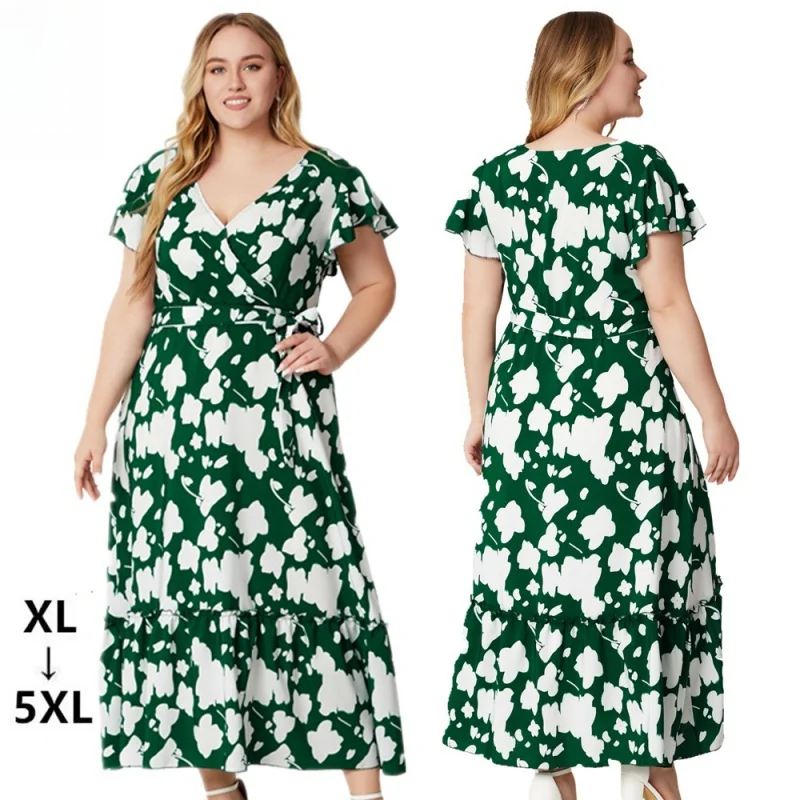 2024 Summer New European and American plus Size Women's Clothes V Collar Printed Dress
2024 Summer New European and American plus Size Women's Clothes V Collar Printed Dress