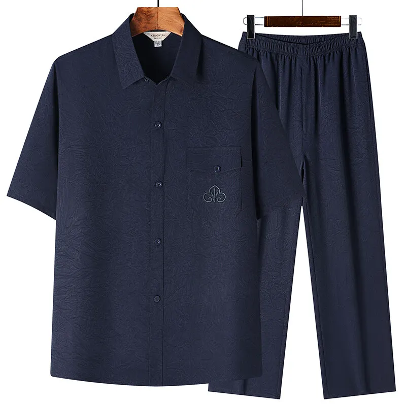 Men's Fashion Solid Sportswear Two-piece set short sleeve Cotton shirt Man Casual Chinese style Shirts + Pants 2025summer spring
Men's Fashion Solid Sportswear Two-piece set short sleeve Cotton shirt Man Casual Chinese style Shirts + Pants 2025summer spring