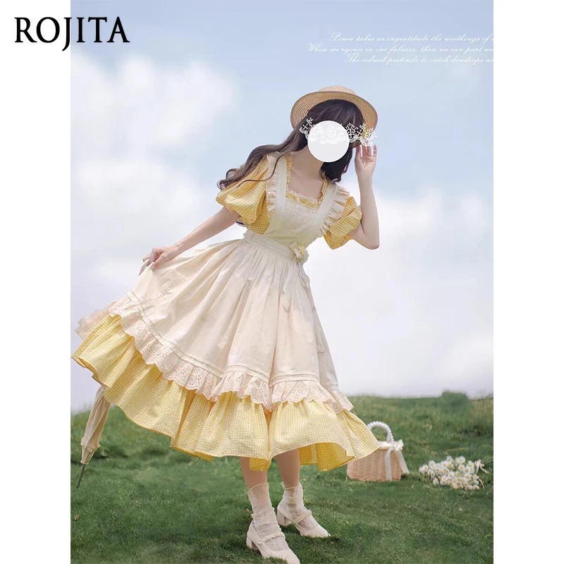 Pastoral Style Lolita Retro Puff Short Sleeve Dress + Overskirt Two-Piece Sets Sweet Lolita Daily Plaid Square Neck Dress
Pastoral Style Lolita Retro Puff Short Sleeve Dress + Overskirt Two-Piece Sets Sweet Lolita Daily Plaid Square Neck Dress