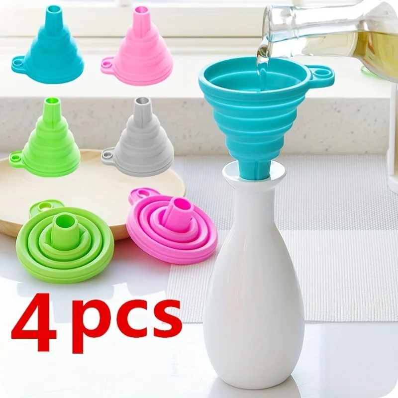4pcs, Funnel, Mini Funnel, Silicone Collapsible Funnel, Foldable Funnels For Water Liquid Oil, Kitchen Gadgets Accessories
4pcs, Funnel, Mini Funnel, Silicone Collapsible Funnel, Foldable Funnels For Water Liquid Oil, Kitchen Gadgets Accessories