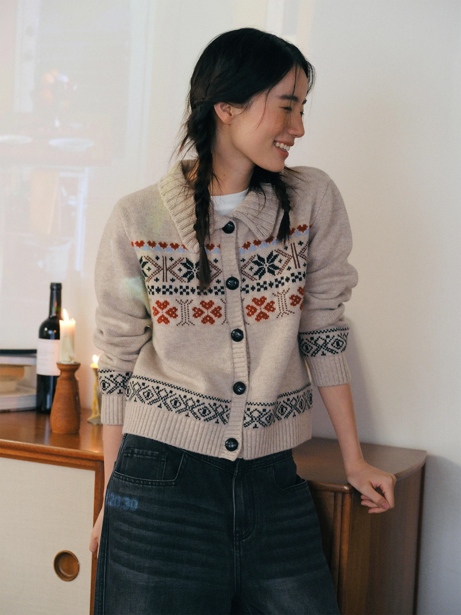 Luy Heart Pattern Knitted Sweater Full Wool Thi Needle Small Collar Red And Bla Poker Card Design Autumn Winter Coat
Luy Heart Pattern Knitted Sweater Full Wool Thi Needle Small Collar Red And Bla Poker Card Design Autumn Winter Coat