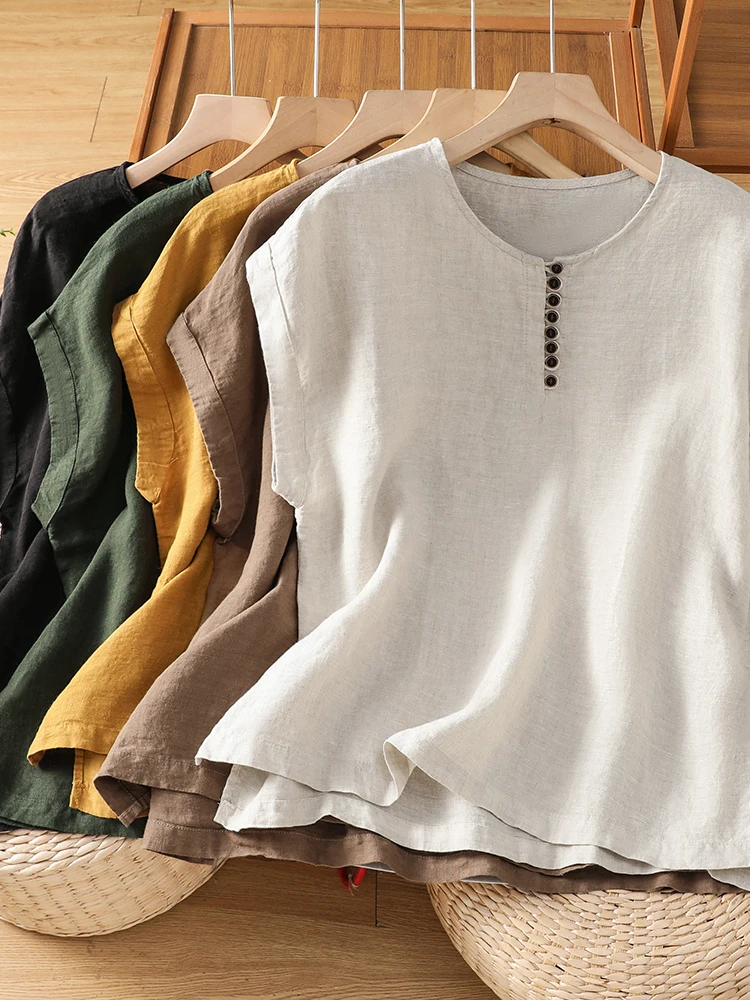 Loose Cotton Linen T-Shirt Casual round Neck Short Sleeve Women's plus Size Color Slimming Comfortable Summer Top
Loose Cotton Linen T-Shirt Casual round Neck Short Sleeve Women's plus Size Color Slimming Comfortable Summer Top