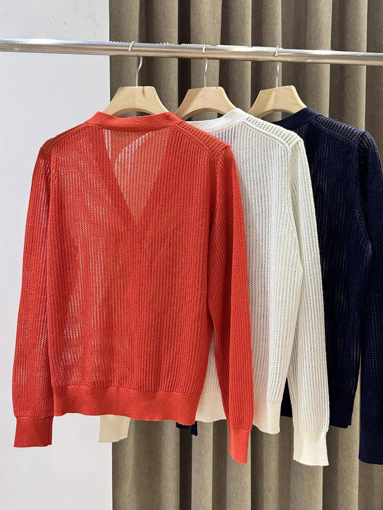 Шелковый хлопковый полый вязаный свитер, женский высококачественный солнцезащитный кардиган с кондиционером, простой свитер для поездок на работу
Шелковый хлопковый полый вязаный свитер, женский высококачественный солнцезащитный кардиган с кондиционером, простой свитер для поездок на работу