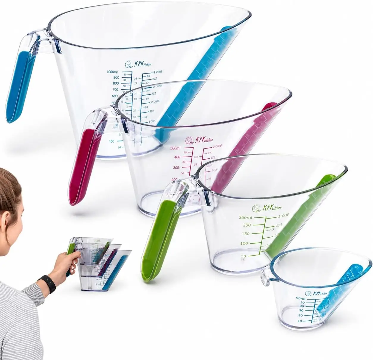 Angled Liquid Measuring Cups Set - BPA-Free Plastic, 4 Sizes: 2oz, 1, 2 & 4 Cup, Easy Read from Top
Angled Liquid Measuring Cups Set - BPA-Free Plastic, 4 Sizes: 2oz, 1, 2 & 4 Cup, Easy Read from Top
