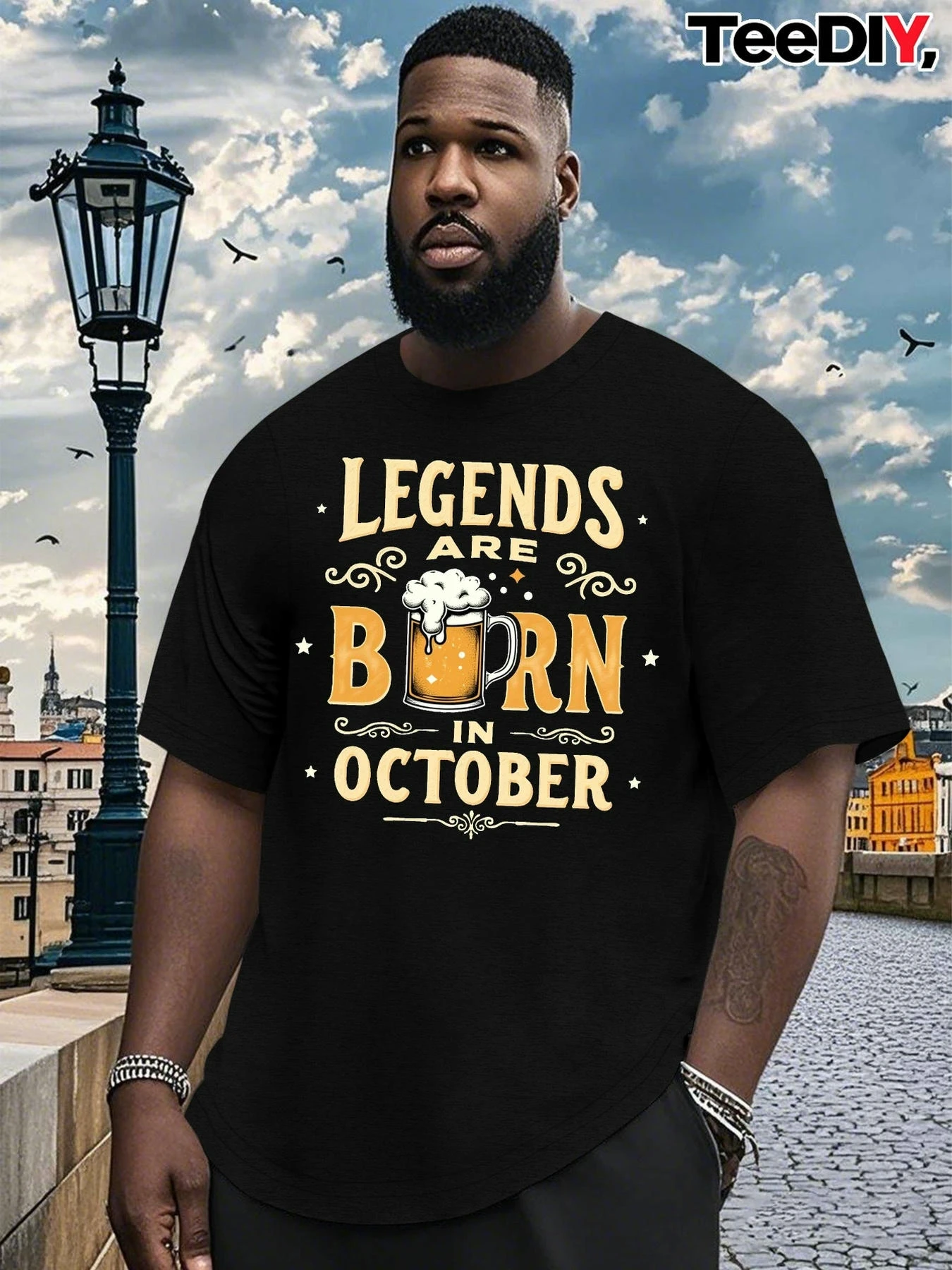 Men's "Hero From October" Black T-Shirt with Beer Mug Pattern | Casual Crew Neck, Short Sleeves, Loose Version
Men's "Hero From October" Black T-Shirt with Beer Mug Pattern | Casual Crew Neck, Short Sleeves, Loose Version