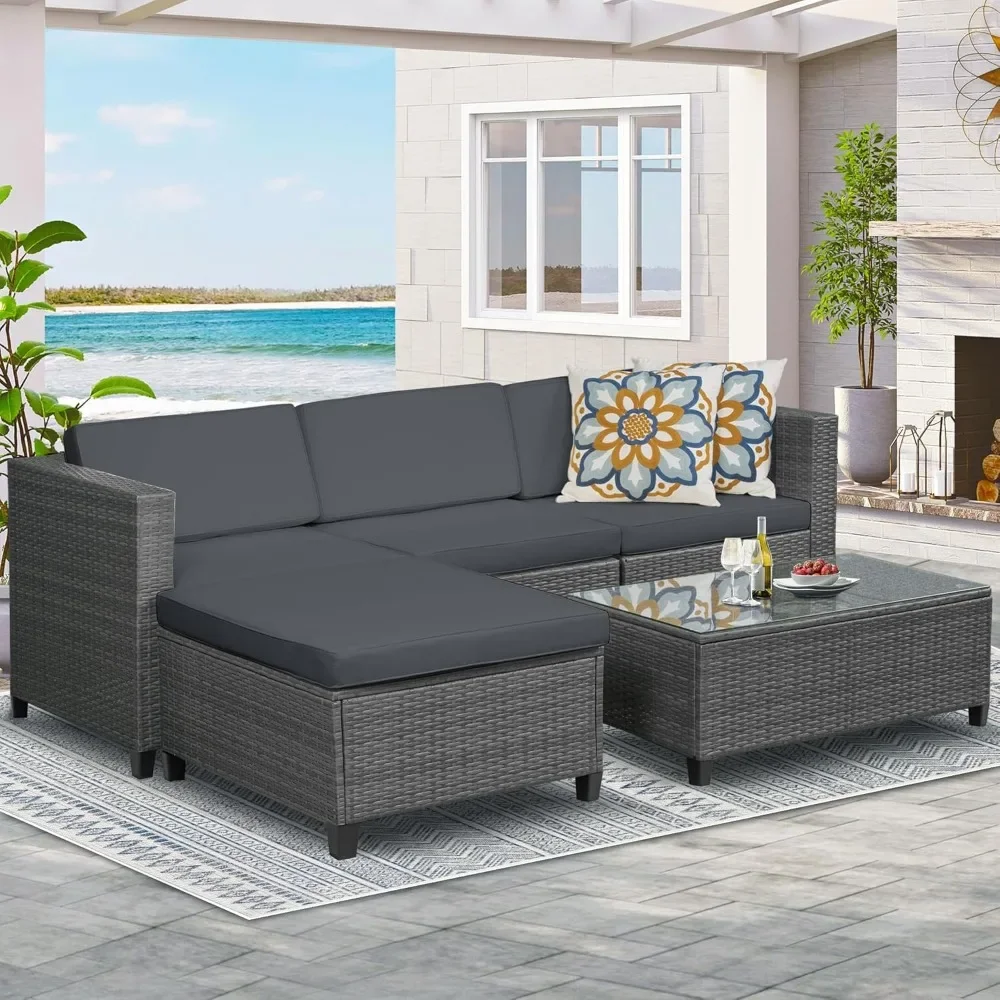 5 Piece Outdoor Patio Sectional Furniture Set, Waterproof Conversation Sofa, Weather Resistant Rattan Outside Couch
5 Piece Outdoor Patio Sectional Furniture Set, Waterproof Conversation Sofa, Weather Resistant Rattan Outside Couch