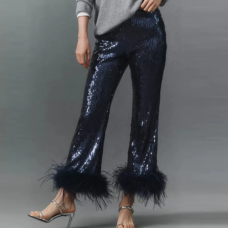 Женские модные брюки с пайетками, прямые, 2026, новинка, с перьями, пэчворк, облегающие, расклешенные, для ночных клубов, вечеринок, повседневные, весенние
Женские модные брюки с пайетками, прямые, 2026, новинка, с перьями, пэчворк, облегающие, расклешенные, для ночных клубов, вечеринок, повседневные, весенние