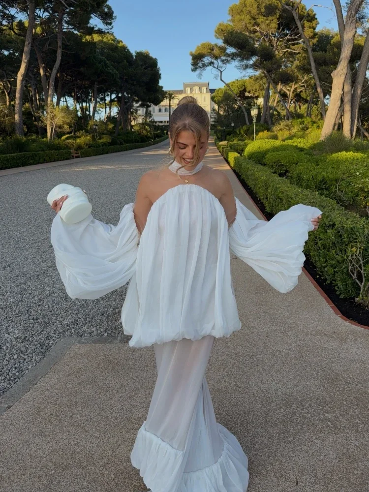 Women's Fashion Chiffon Bridal Dress Off Shoulder Puff Sleeve Sheer Top Ruffle Hem Mermaid Skirt 2 Piece Wedding Guest Outfit
Women's Fashion Chiffon Bridal Dress Off Shoulder Puff Sleeve Sheer Top Ruffle Hem Mermaid Skirt 2 Piece Wedding Guest Outfit