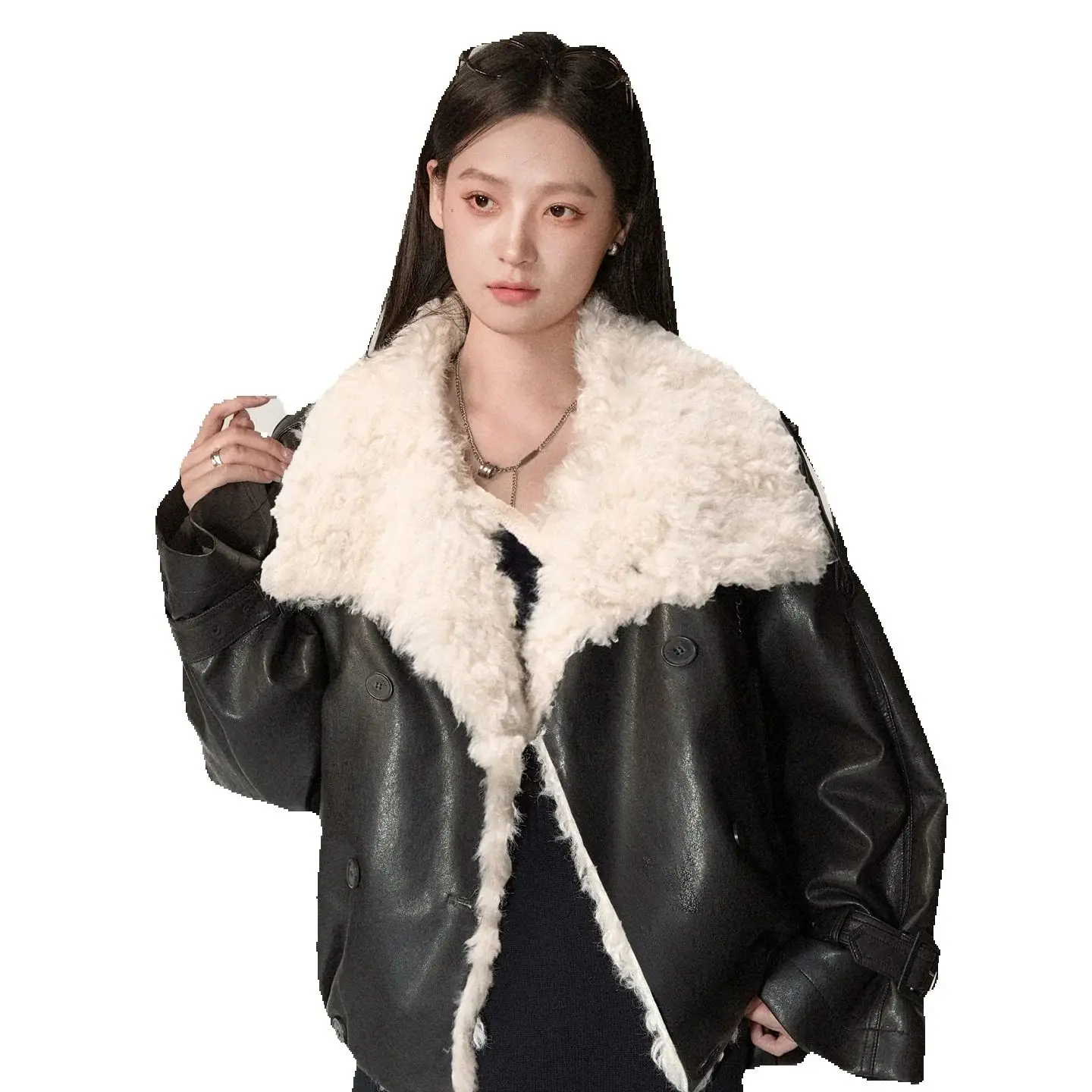 Lambskin and fur coat for women, 2025 winter new style loose thickened leather jacket, lapel eco-friendly fur top
Lambskin and fur coat for women, 2025 winter new style loose thickened leather jacket, lapel eco-friendly fur top