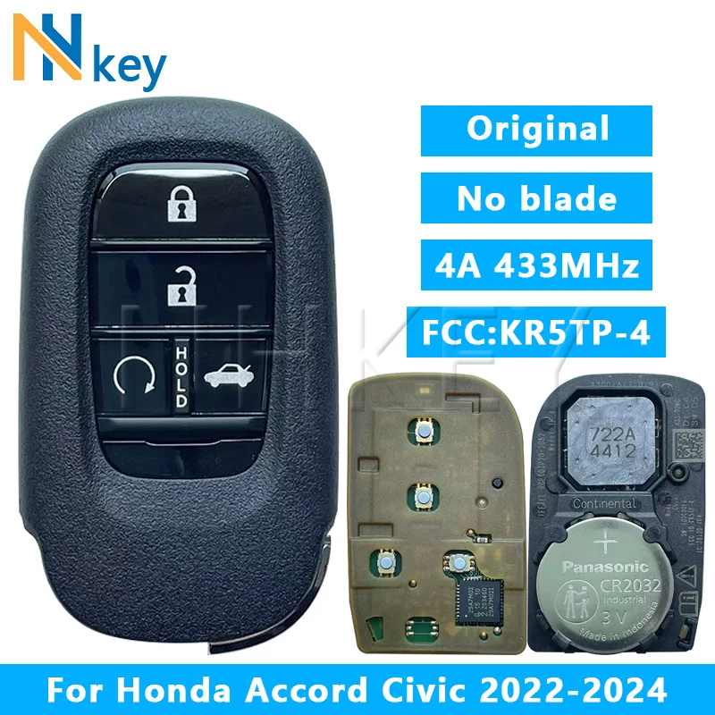 NHKEY For Honda Accord Civic 2022 2023 2024 original 4A Chip 433MHz Smart Key Keyless Go FCC:KR5TP-4 (No blade)
NHKEY For Honda Accord Civic 2022 2023 2024 original 4A Chip 433MHz Smart Key Keyless Go FCC:KR5TP-4 (No blade)