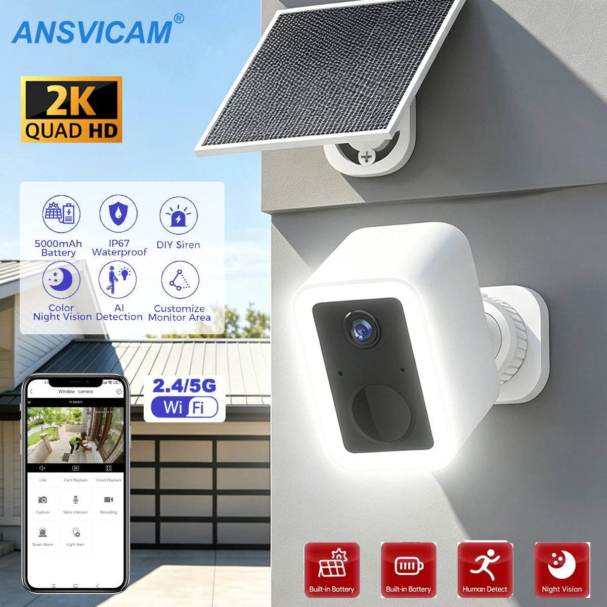 2K Solar Security Camera - WiFi Outdoor Battery Powered Cam with HD Video, Wireless Solar Surveillance for Home Protection
2K Solar Security Camera - WiFi Outdoor Battery Powered Cam with HD Video, Wireless Solar Surveillance for Home Protection