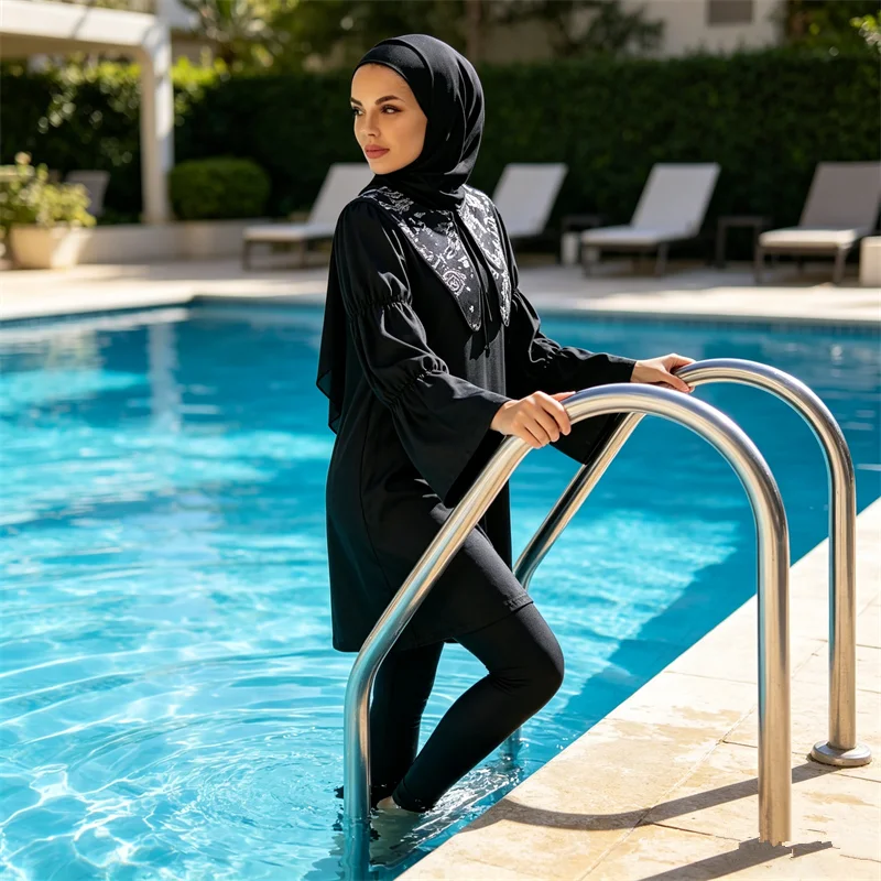 Modest Burkinis Wear 2026 Muslim Women Full Cover Swimwear Black Swimsuit Islamic Hijab Bathing Suit 3 Pieces Set Beachwear Robe
Modest Burkinis Wear 2026 Muslim Women Full Cover Swimwear Black Swimsuit Islamic Hijab Bathing Suit 3 Pieces Set Beachwear Robe