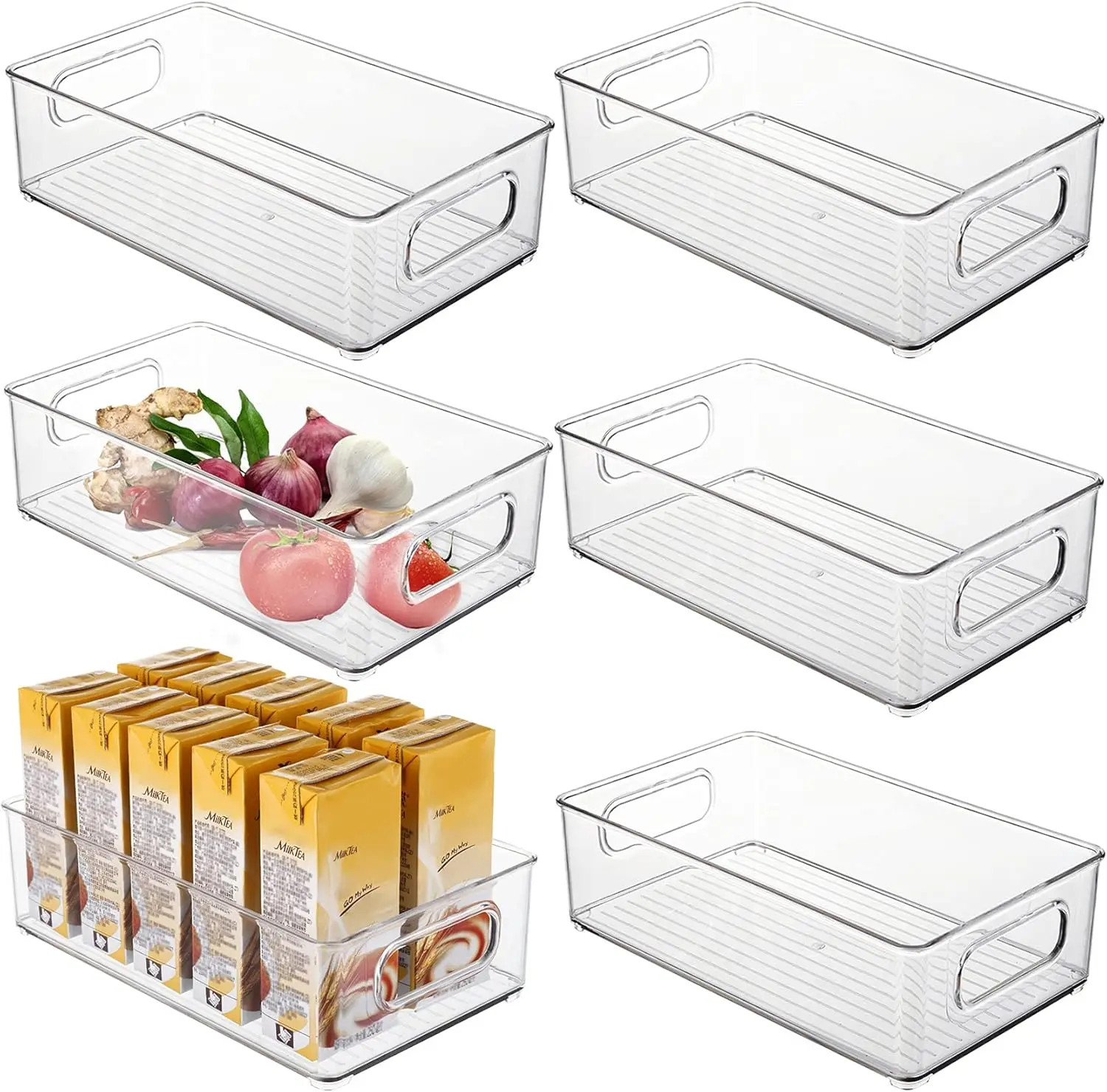6 Pack Stackable Clear Pantry Fridge Cabinet Bins with Handles BPA Free 10x6x3
6 Pack Stackable Clear Pantry Fridge Cabinet Bins with Handles BPA Free 10x6x3