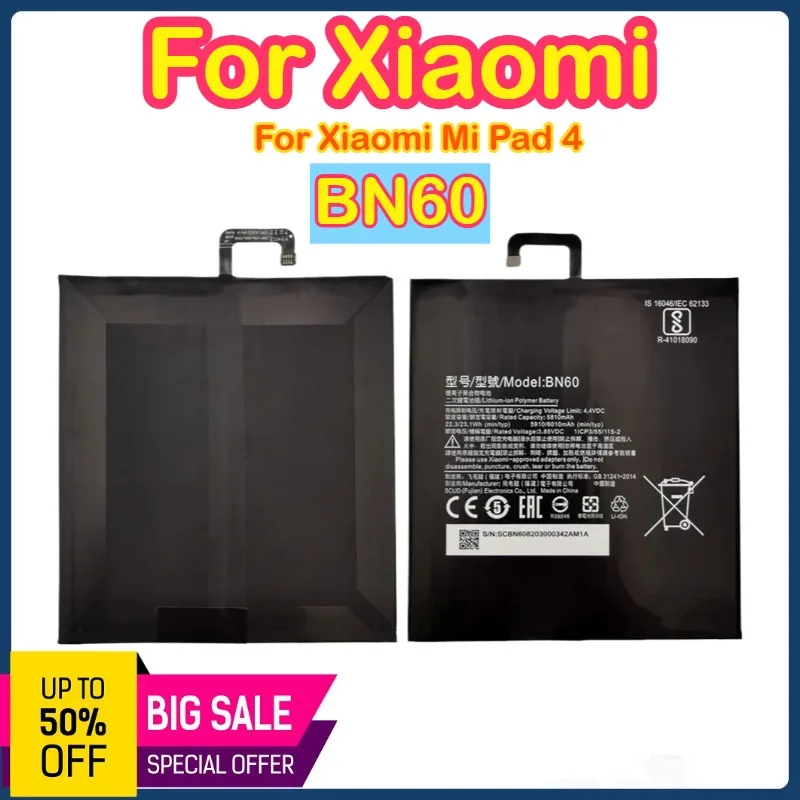 BN60 6010 мАч 3,8 В аккумулятор для Xiaomi Pad 4 Tablet Pad4 MiPad4 6010 мАч аккумулятор большой емкости Bateria
BN60 6010 мАч 3,8 В аккумулятор для Xiaomi Pad 4 Tablet Pad4 MiPad4 6010 мАч аккумулятор большой емкости Bateria