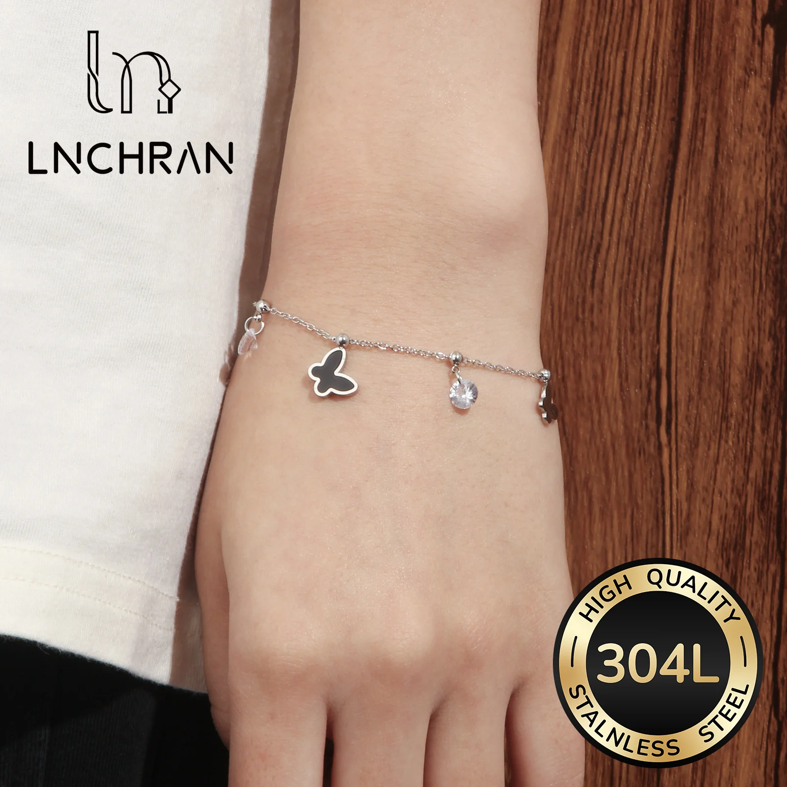 Golden Silvery Butterfly Synthetic Zircon Bracelet 304L Stainless Steel for Women
Golden Silvery Butterfly Synthetic Zircon Bracelet 304L Stainless Steel for Women
